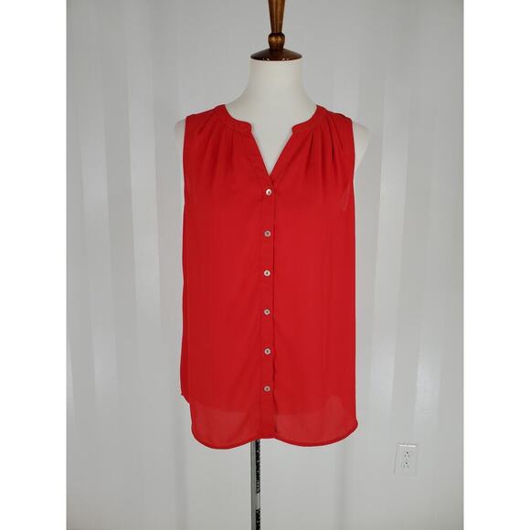 DANIEL RAINN Women's Pinkish Red Sleeveless Button Up Sheer Top Sz S - Picture 1 of 9